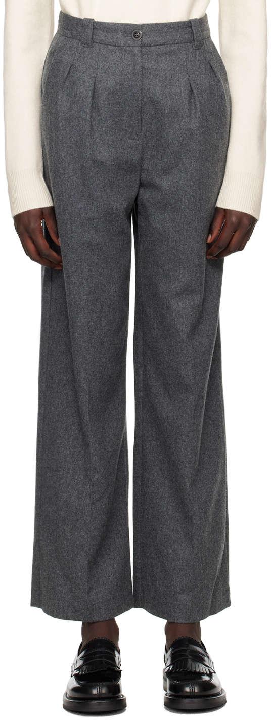 Shop Apc Gray Tressie Trousers In Plc Htd Anthrct