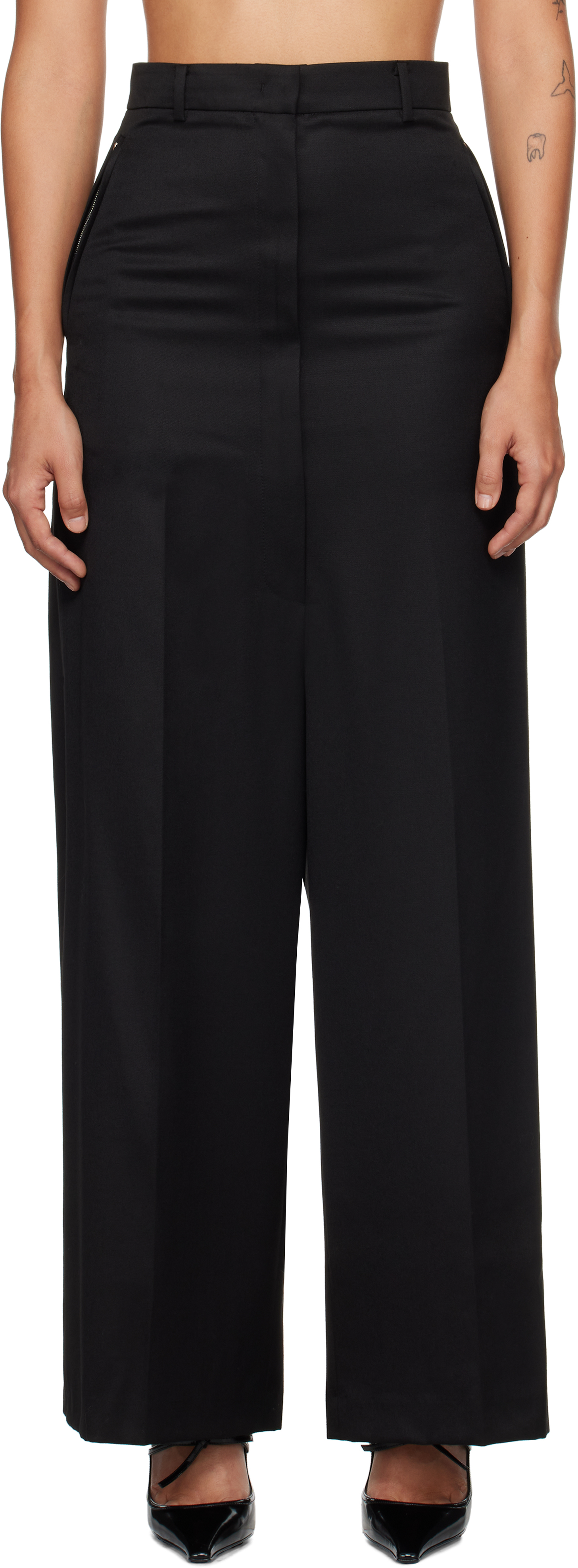 Black Side Folded Wide Trousers