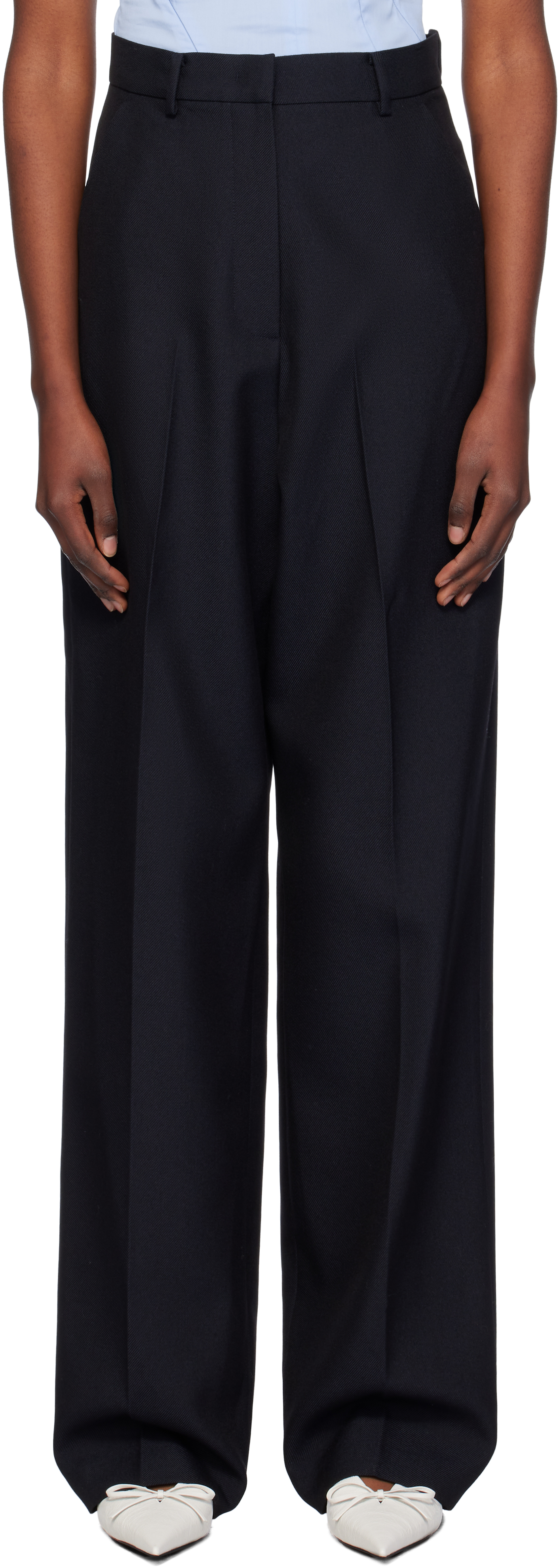 Shop Pushbutton Navy Minimal Wide Trousers