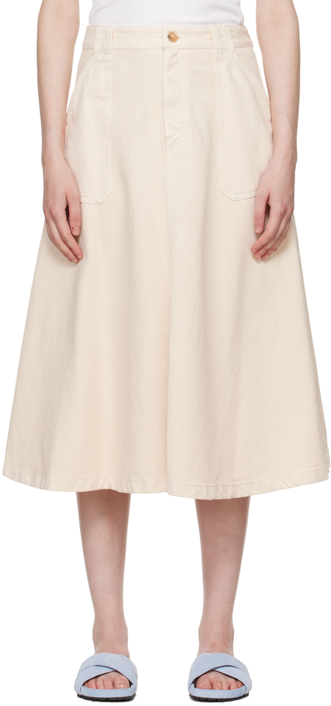 Shop Apc Off-white Laurie Denim Midi Skirt In Aad Ecru