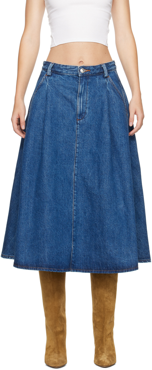 Shop Apc Blue Enora Denim Midi Skirt In Ial Washed Ind