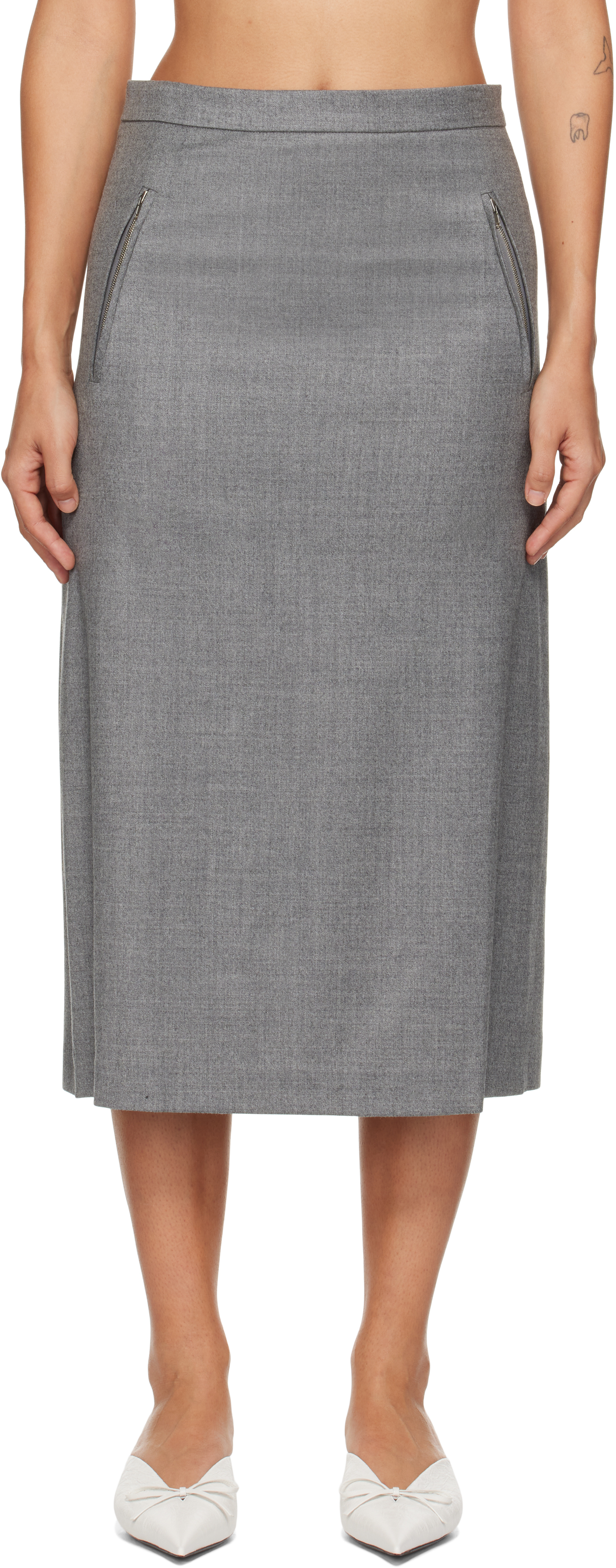 Shop Pushbutton Gray Side Folded Midi Skirt