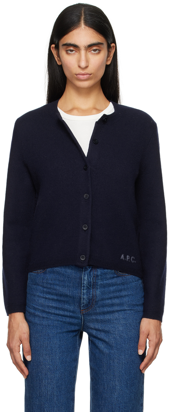 Apc Long-sleeved Knitted Cardigan In Iak Dk Navy