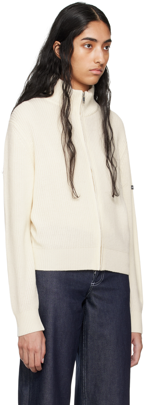 Apc A.p.c. Ribbed Wool Cardigan With Zip In Aad Ecru
