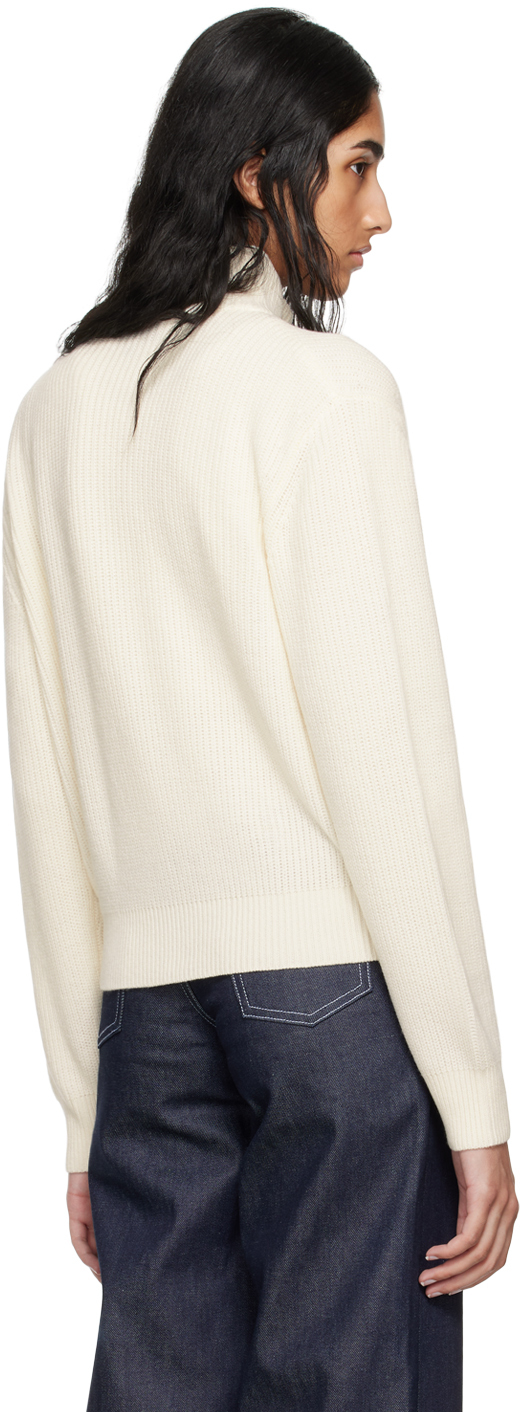 Apc A.p.c. Ribbed Wool Cardigan With Zip In Aad Ecru