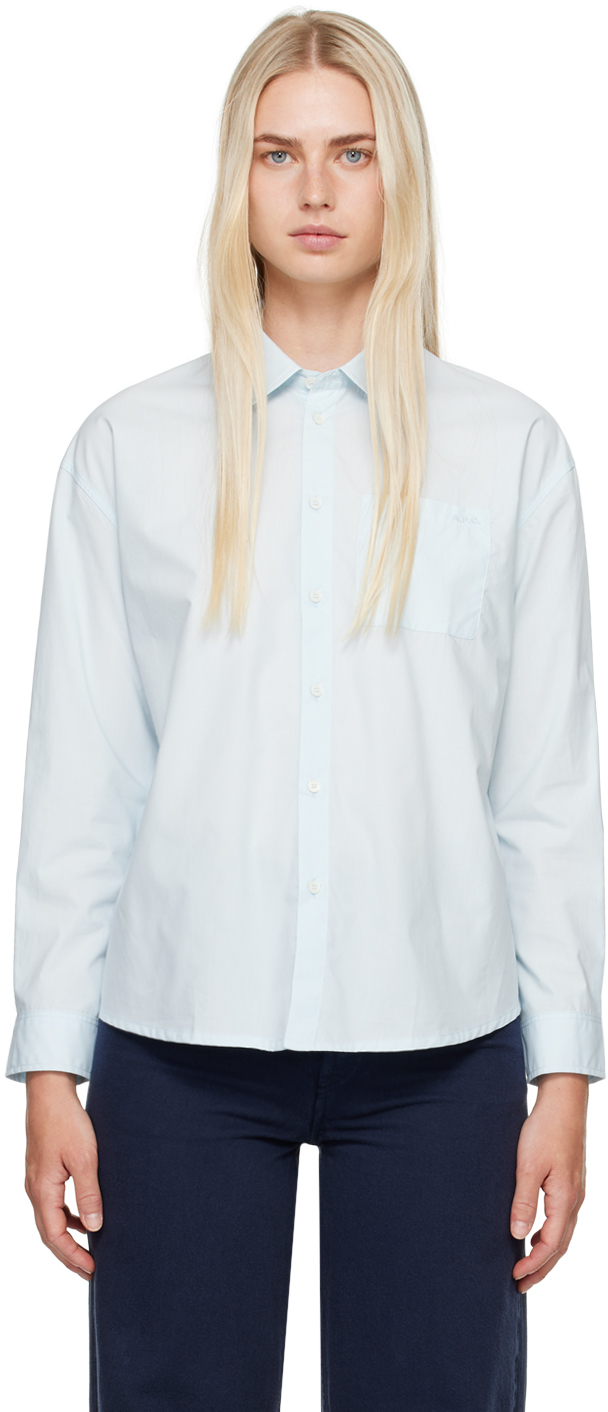 Shop Apc Blue Boyfriend Shirt In Pale Blue