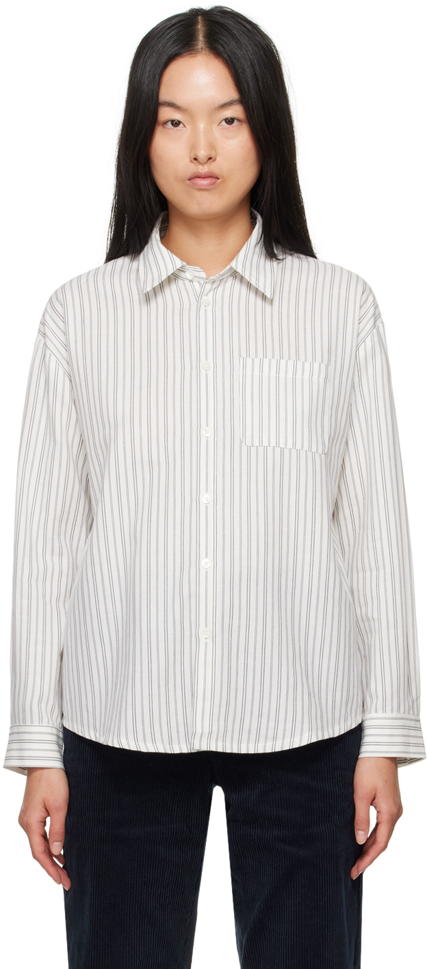 A. P.C. White & Blue Striped Boyfriend Shirt