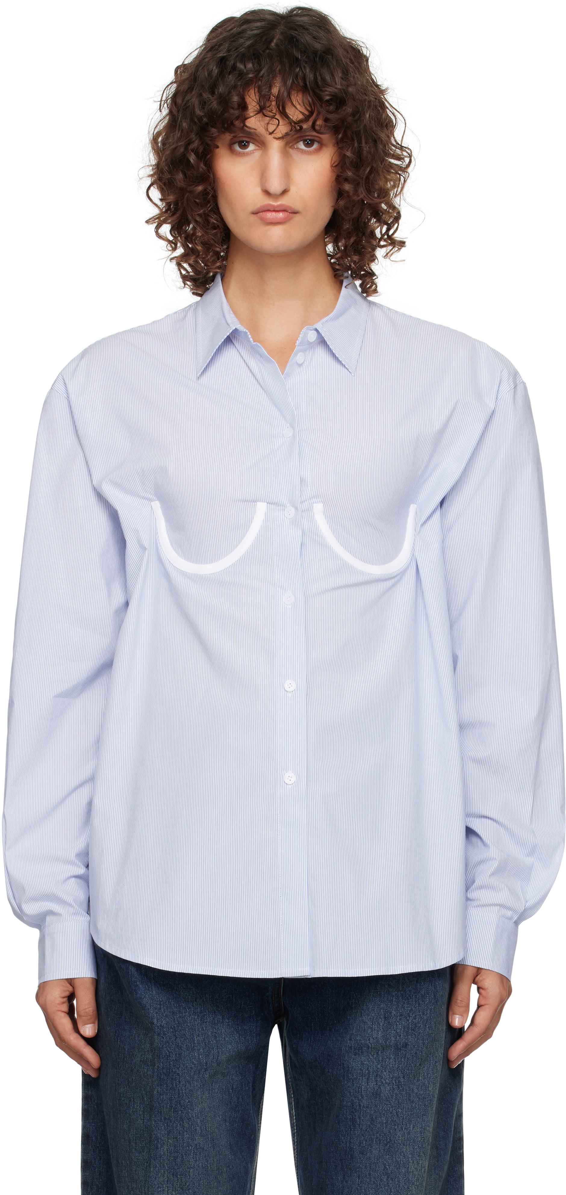 Shop Pushbutton Blue Bra Detail Shirt