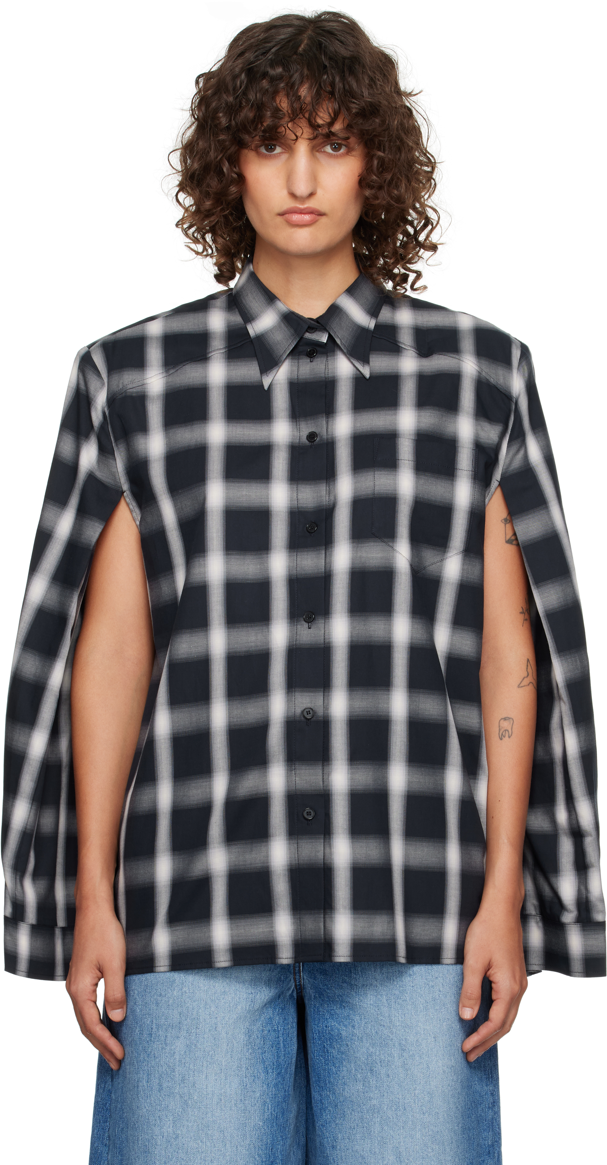 Shop Pushbutton Black Cape Style Shirt In Check