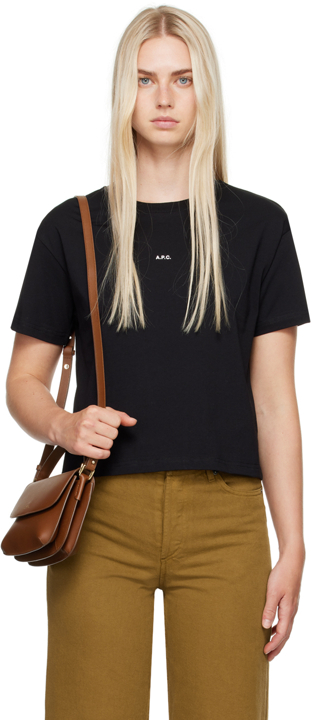 【関税込み】A.P.C. ブラック Boxy Printed Micro Logo Tシャツ A.P.C.: Black Boxy Printed Micro Logo T-Shirt | SSENSE 日本
