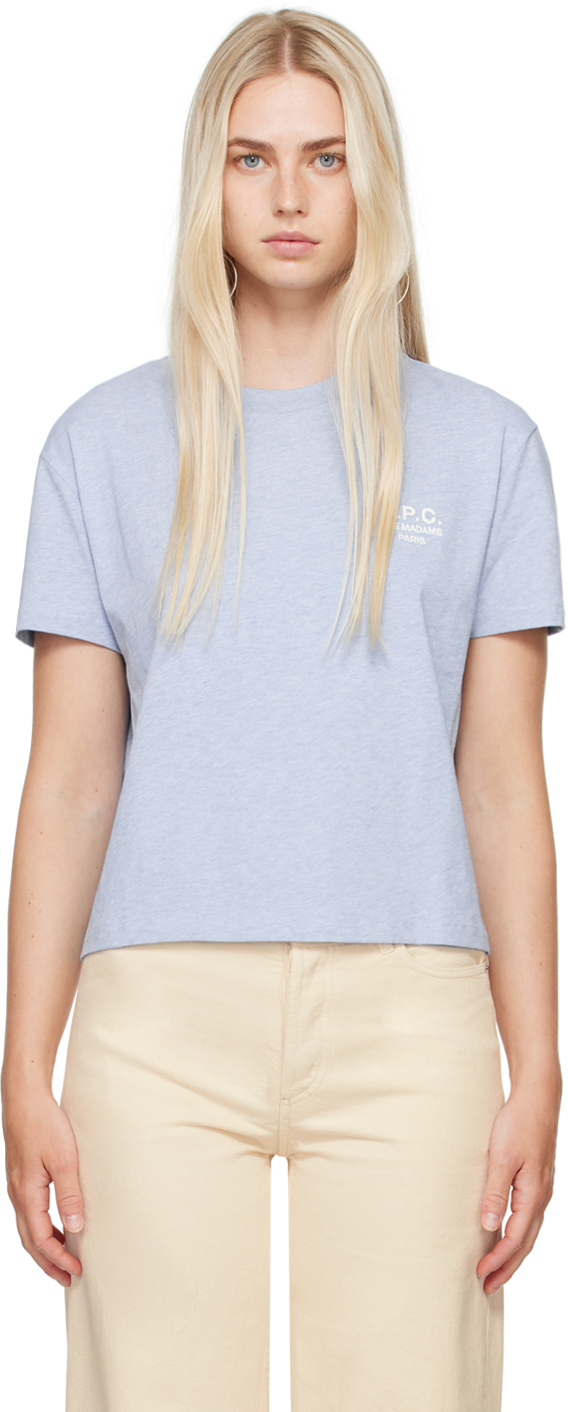 Shop Apc Blue Embroidered Logo T-shirt In Bleu Clair/ecru