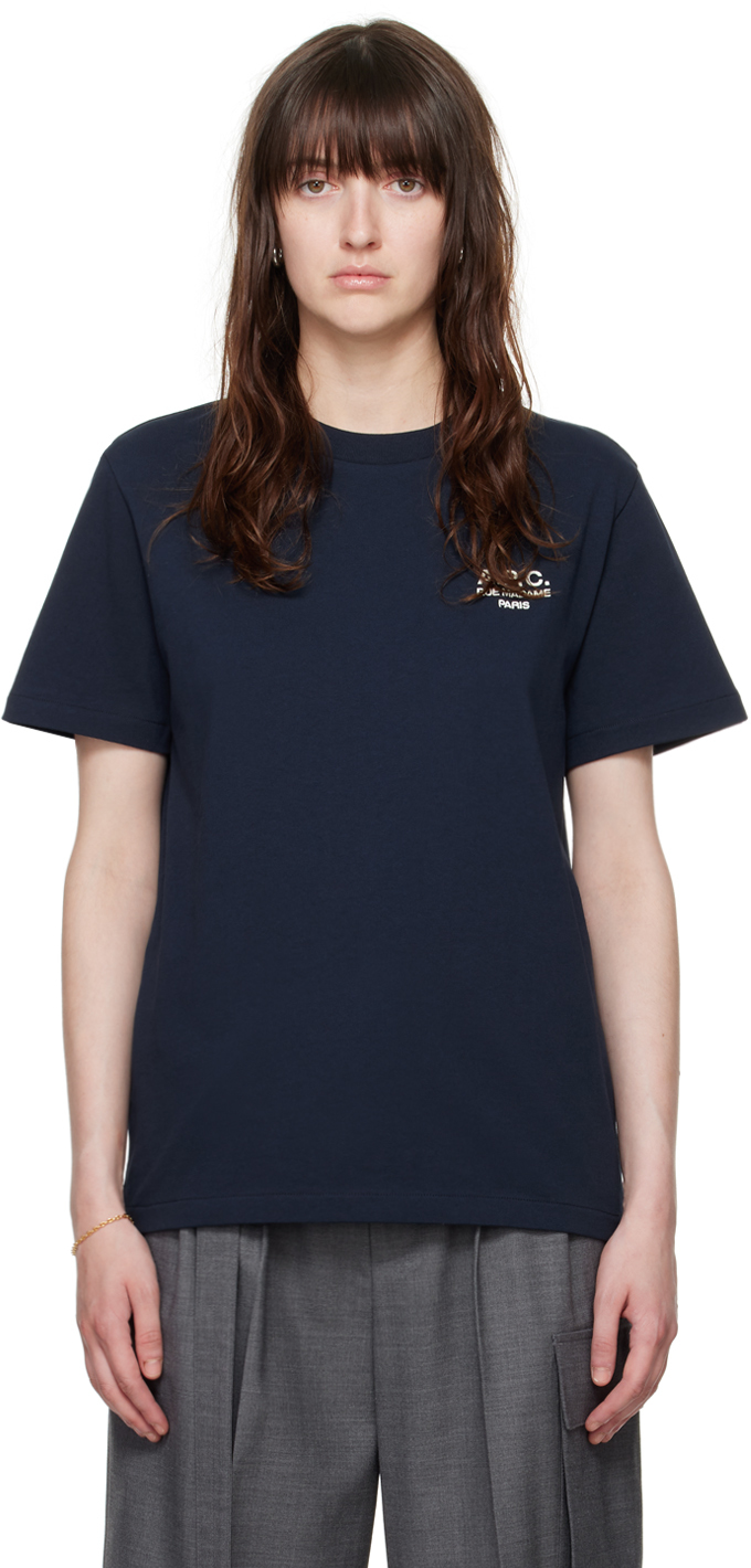 Shop Apc Navy Standard 'rue Madame' T-shirt In Tiq Dark Navy/ecru