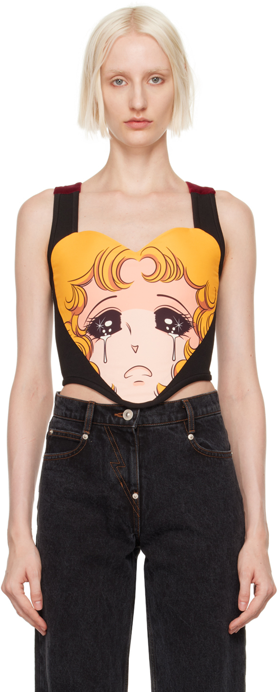 Black & Yellow Crying Girl Heart Neck Sleeveless Top