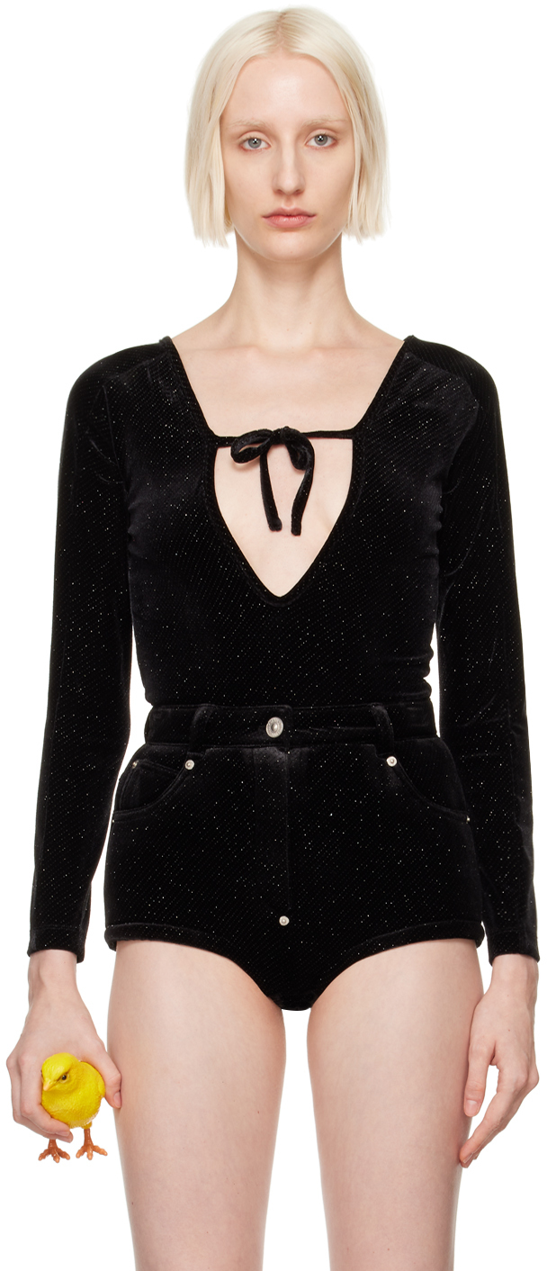 PUSHBUTTON BLACK FRONT SELF TIE BODYSUIT 