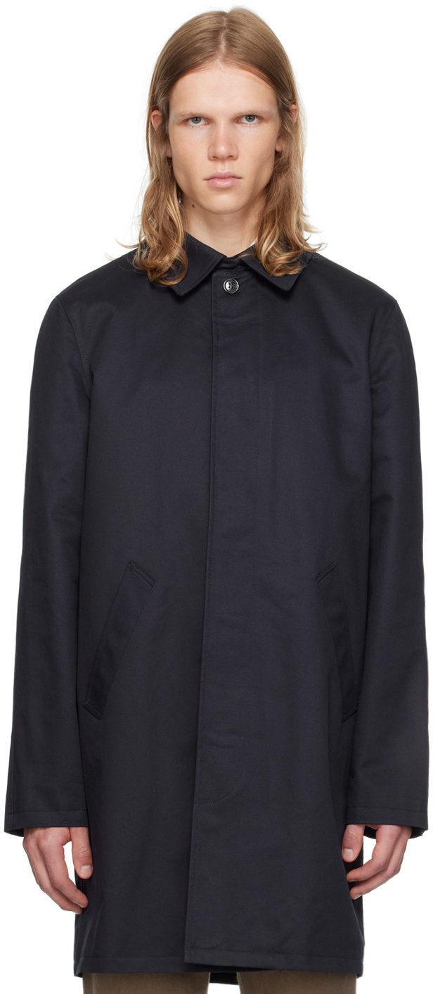 Shop Apc Navy Urban Mac Coat In Iak Dark Navy