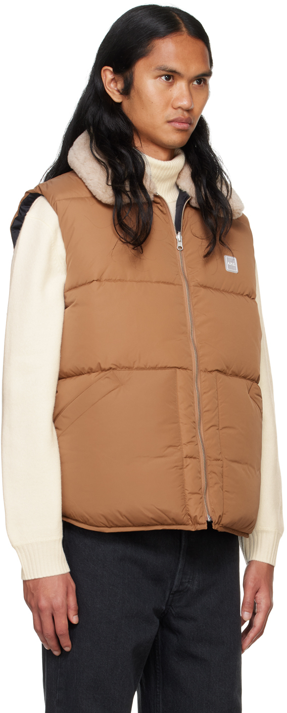 Shop Apc Tan & Black Teddy Reversible Puffer Vest In Bac Dark Beige