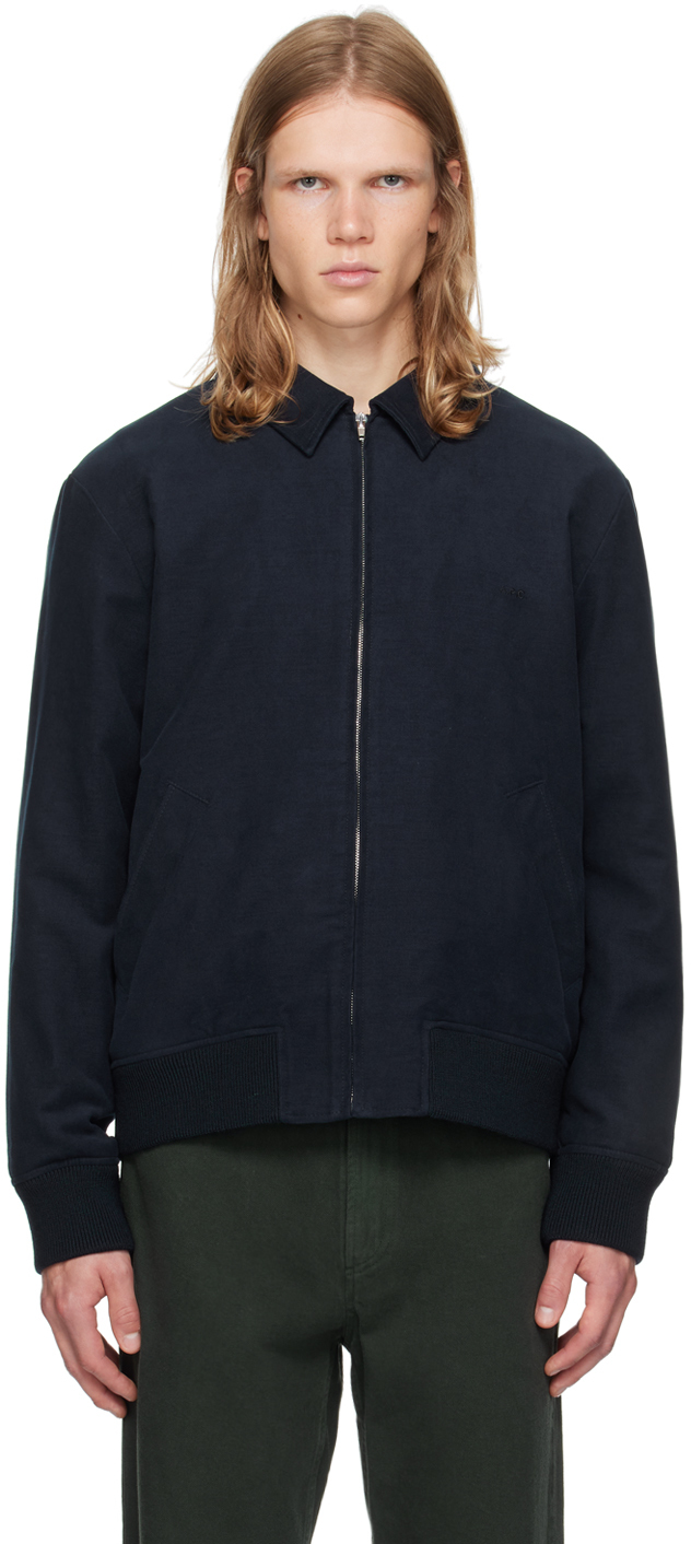 Shop Apc Navy Gilles Bomber Jacket In Iak Dark Navy