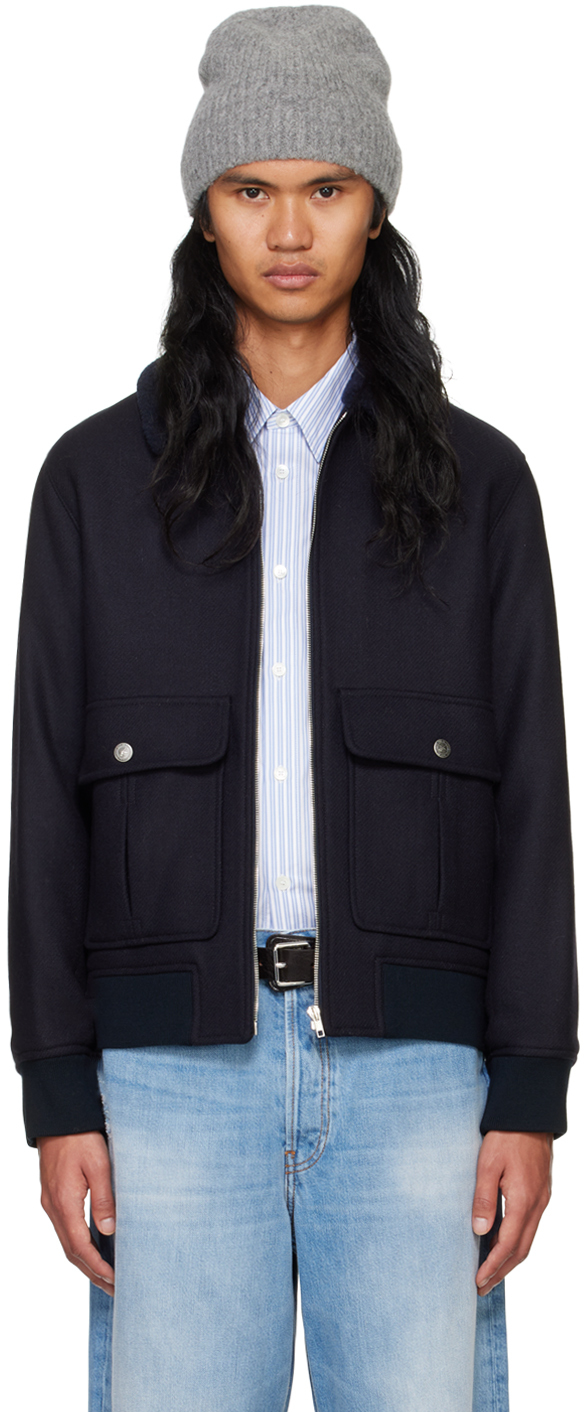 A. P.C. Navy New Ben Bomber Jacket