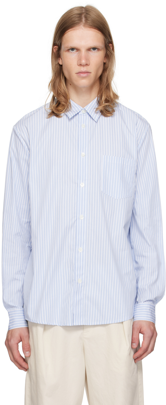 Shop Apc White & Blue Clement Shirt In Iaa Blue