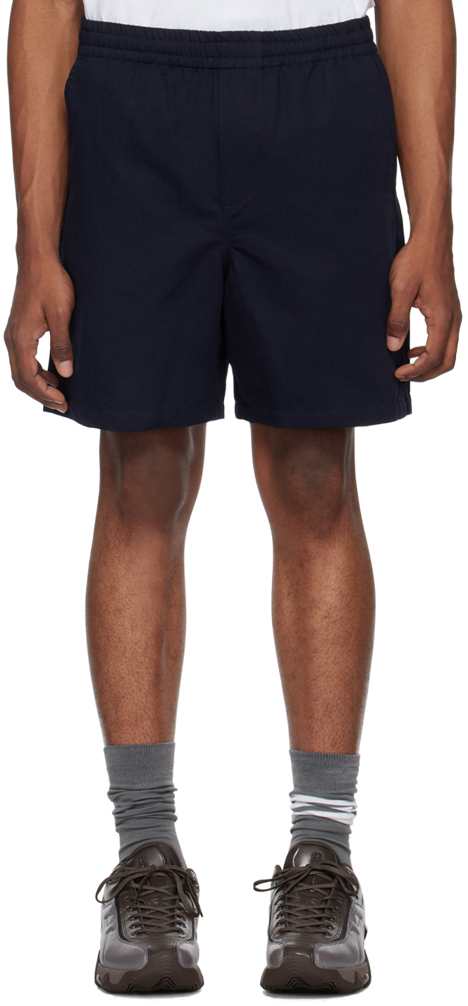 Shop Apc Navy Jjjjound Edition Weekend Shorts In Iak Dark Navy