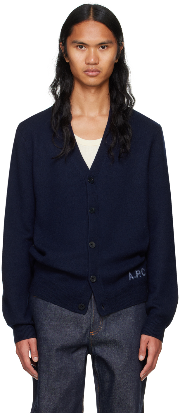 Shop Apc Navy Kenny Cardigan In Iak Dark Navy