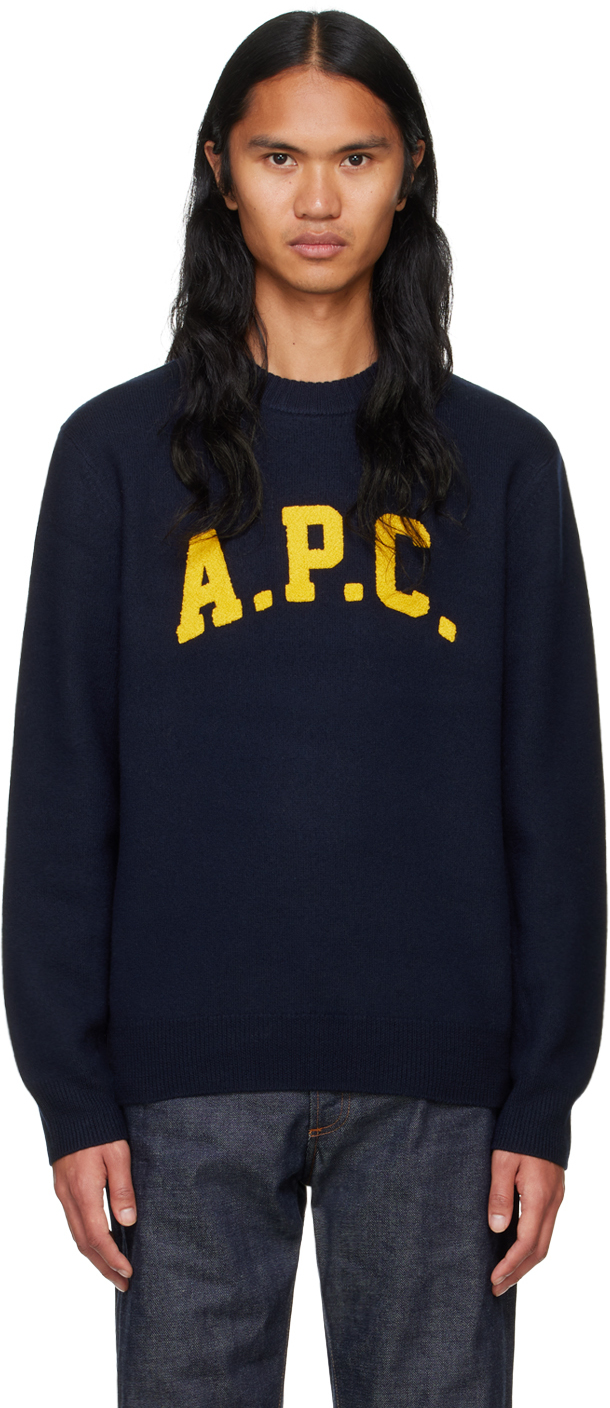 Shop Apc Navy Joshua Sweater In Iak Dark Navy