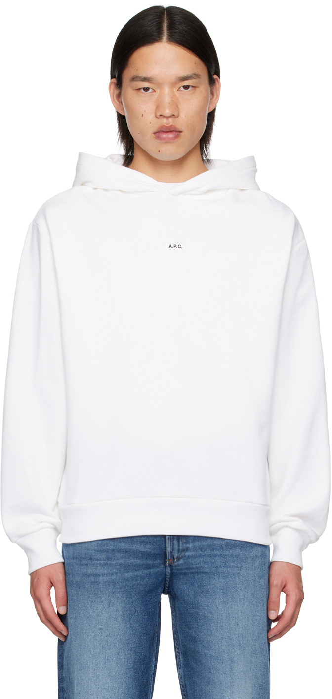 Shop Apc White Boxy Printed Micro Logo Hoodie In Tag White/black