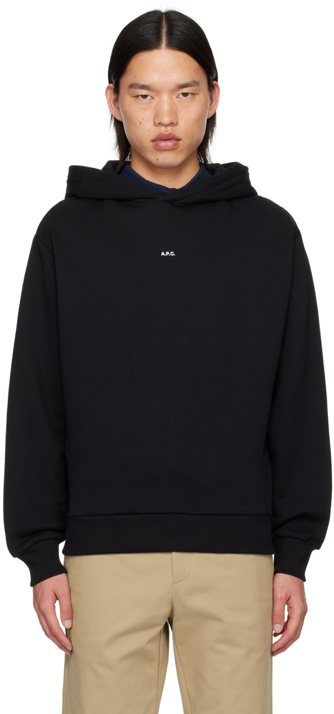 Shop Apc Black Boxy Printed Micro Logo Hoodie In Noir/blanc