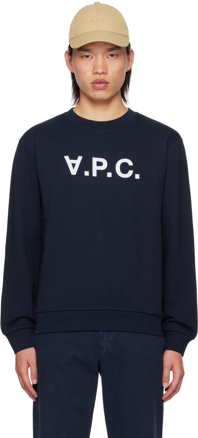 Shop Apc Navy Standard Grand 'v.p.c.' Sweatshirt In Tiq Dark Navy/ecru