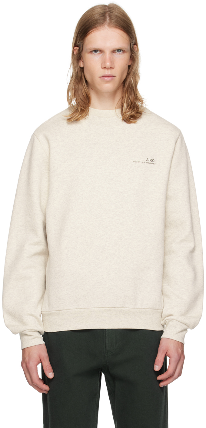 Shop Apc Gray Printed-logo Sweatshirt In Apj Ecru Chine / Kak