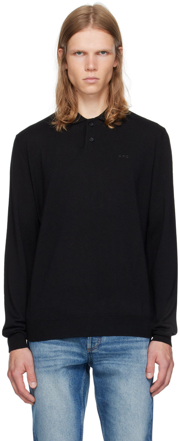 A. P.C. Black Jacob Embroidered Logo Polo