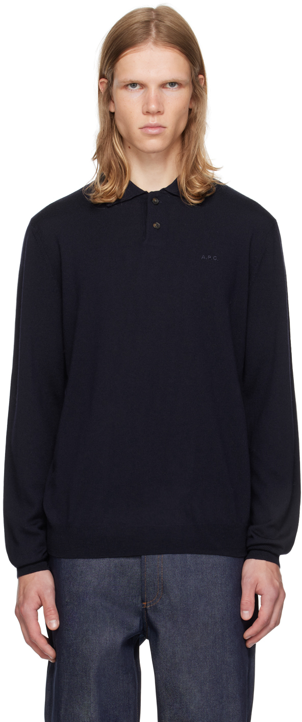 A. P.C. Black Jacob Embroidered Logo Polo