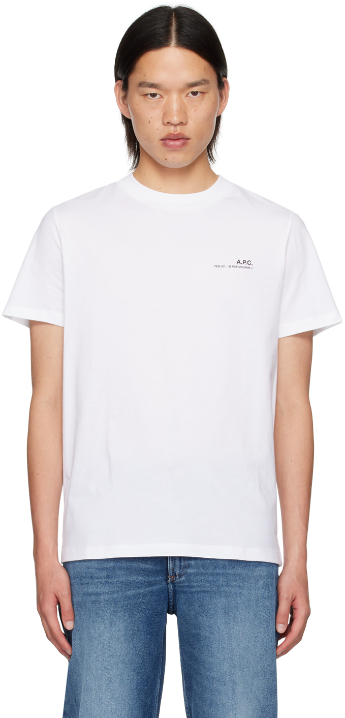 Shop Apc White Printed Logo T-shirt In Tag White/black