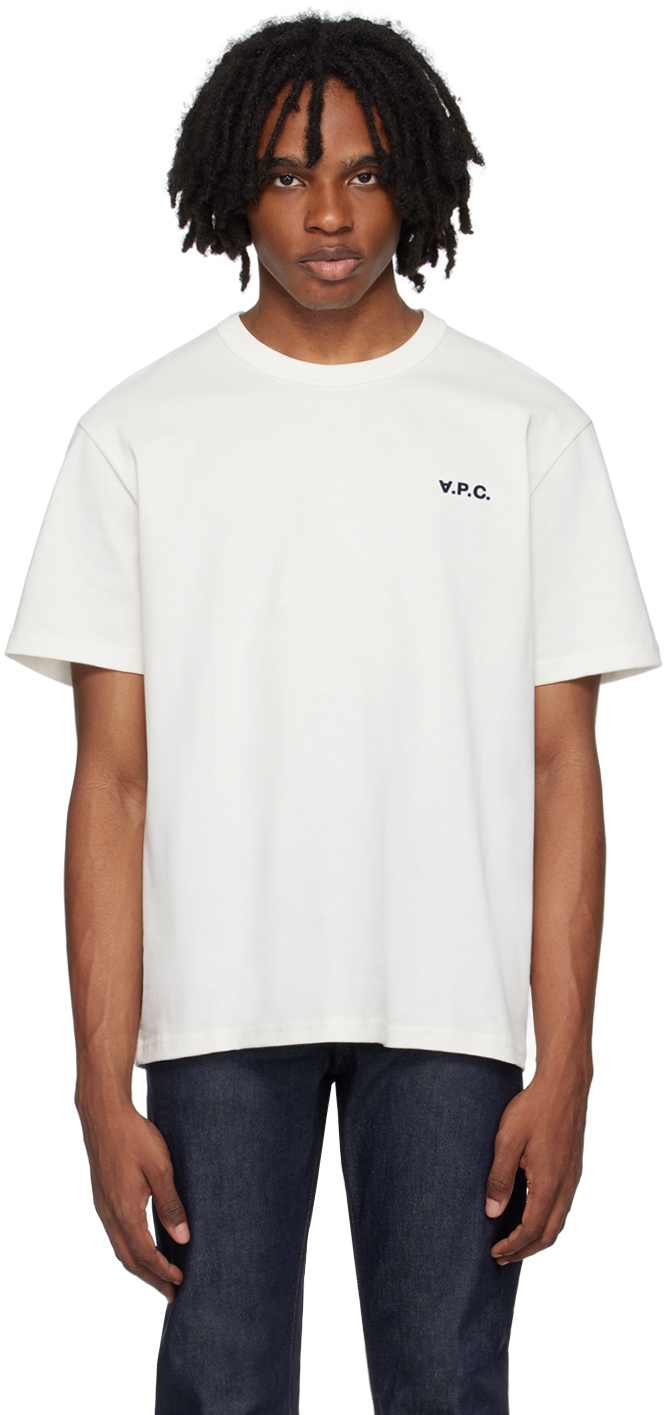 Shop Apc Off-white Flocked T-shirt In Blanc/dark Navy