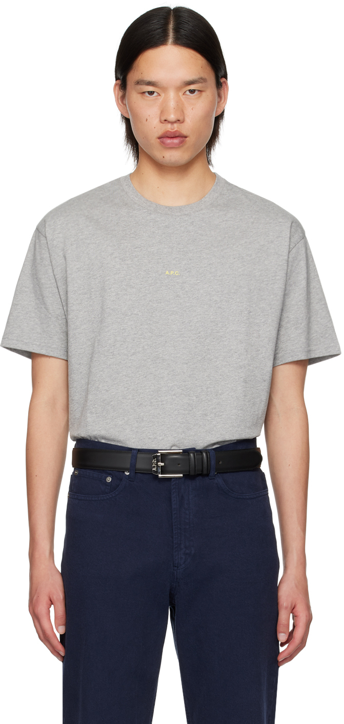 Shop Apc Gray Boxy Printed Micro Logo T-shirt In Gris Chine / Jaune