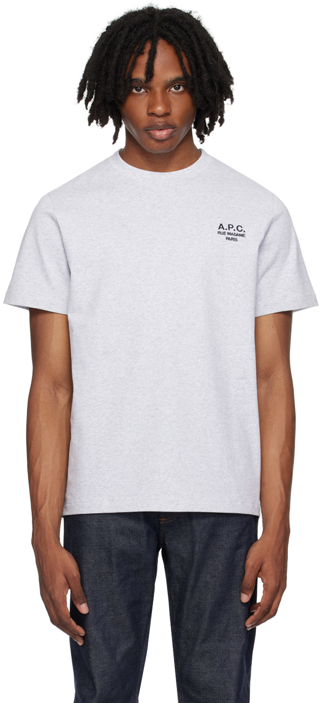 Apc Gray Embroidered T-shirt In Gris Chine / Noir
