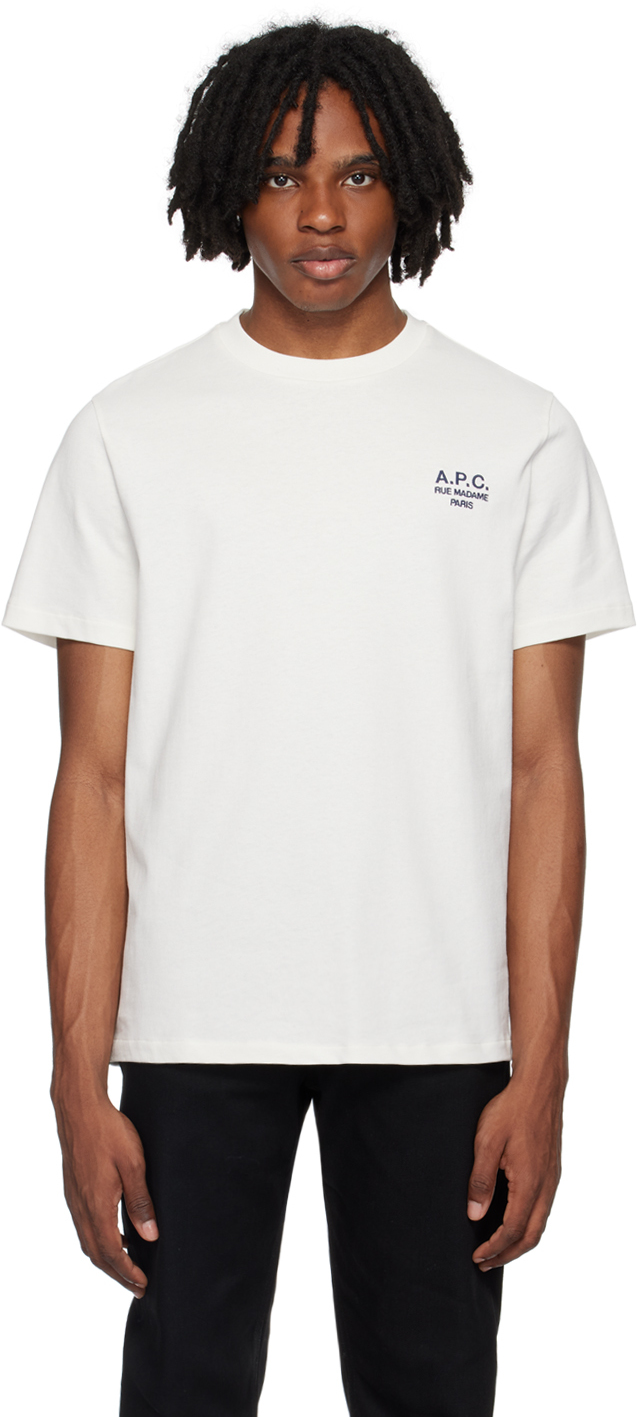 Apc White Embroidered T-shirt In Blanc/dark Navy