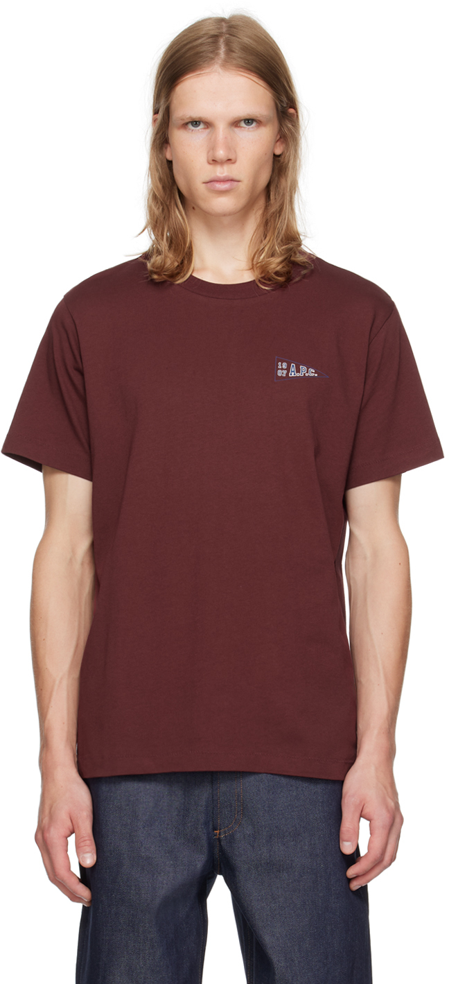 A. P.C. Burgundy Logo-Printed T-Shirt