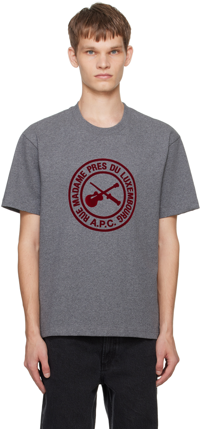 A.P.C.: Gray Boxy Guitare Poignard T-Shirt | SSENSE