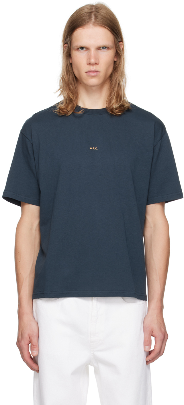 Shop Apc Blue Boxy Printed Micro Logo T-shirt In Ild Steel Blue/jaune