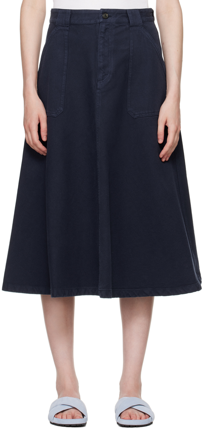 a. p.c. navy laurie denim midi skirt