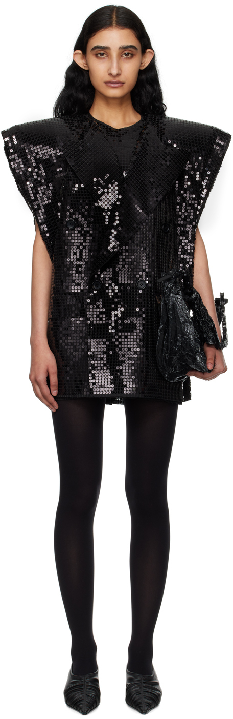 Junya Watanabe Black Sequinned Minidress In 1 Black/black