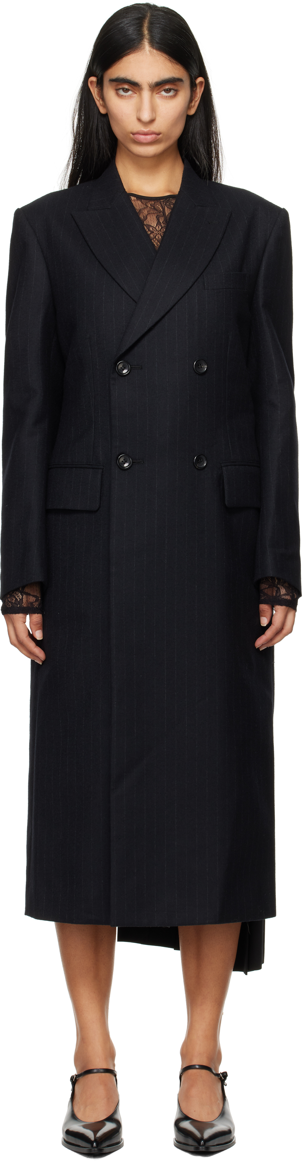 Black Wool Stripe Coat