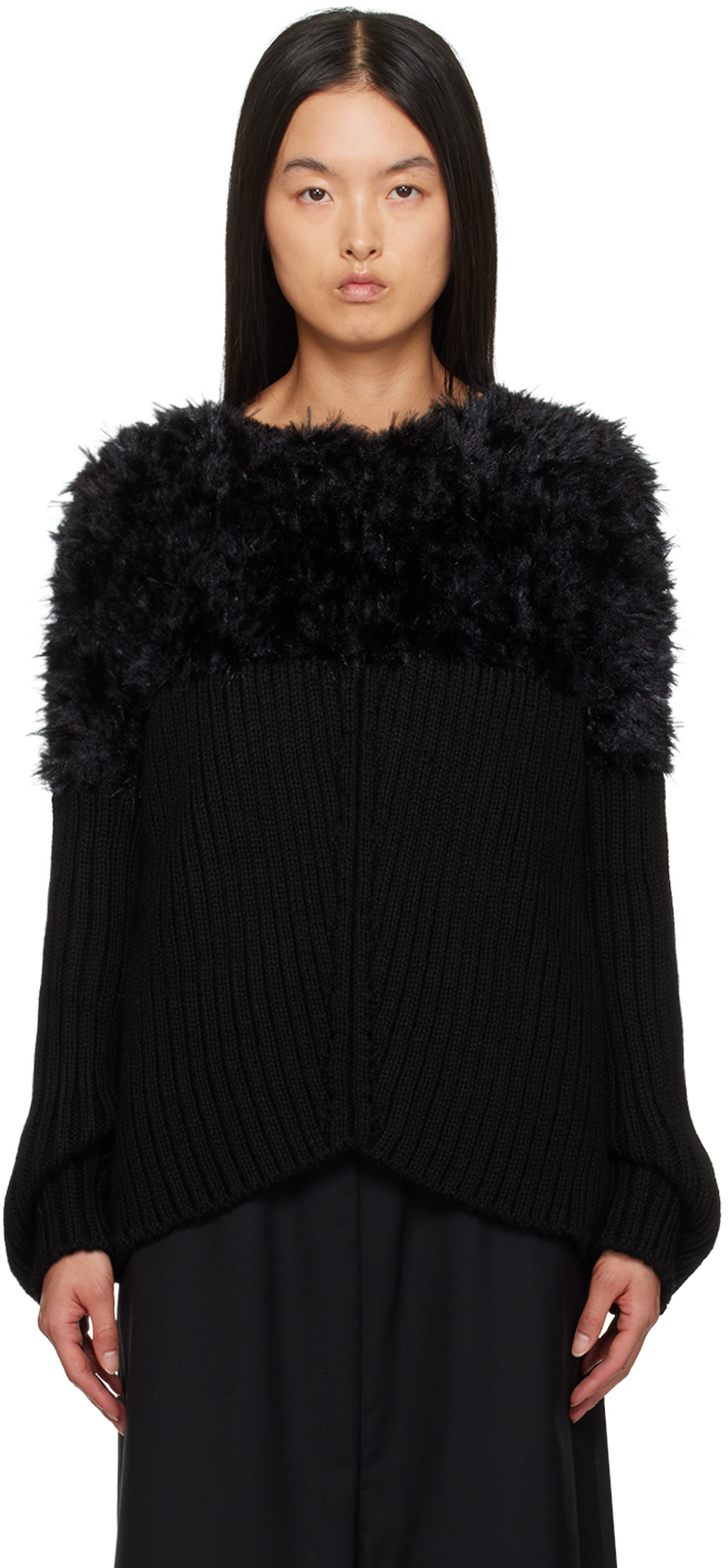 Shop Junya Watanabe Black Mole Jersey Hand Knitting Wool Rib Sweater In 1 Black/black