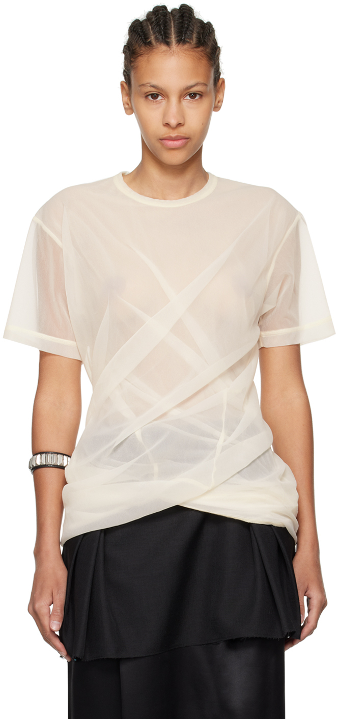 Shop Junya Watanabe Beige Draped T-shirt In 2 Beige