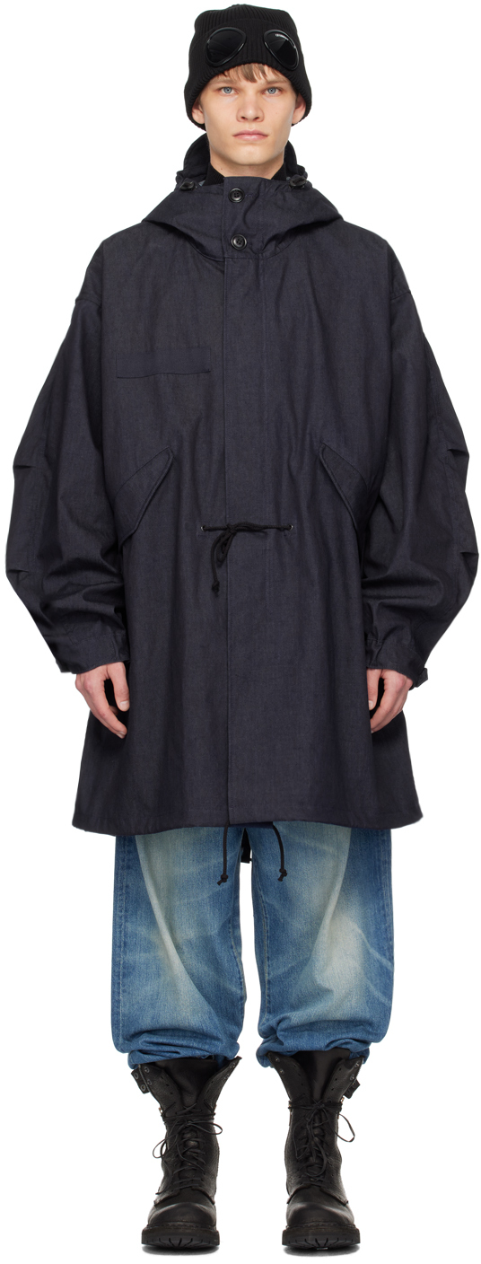 Junya Watanabe Navy C.p. Company Edition Denim Coat In Indigo