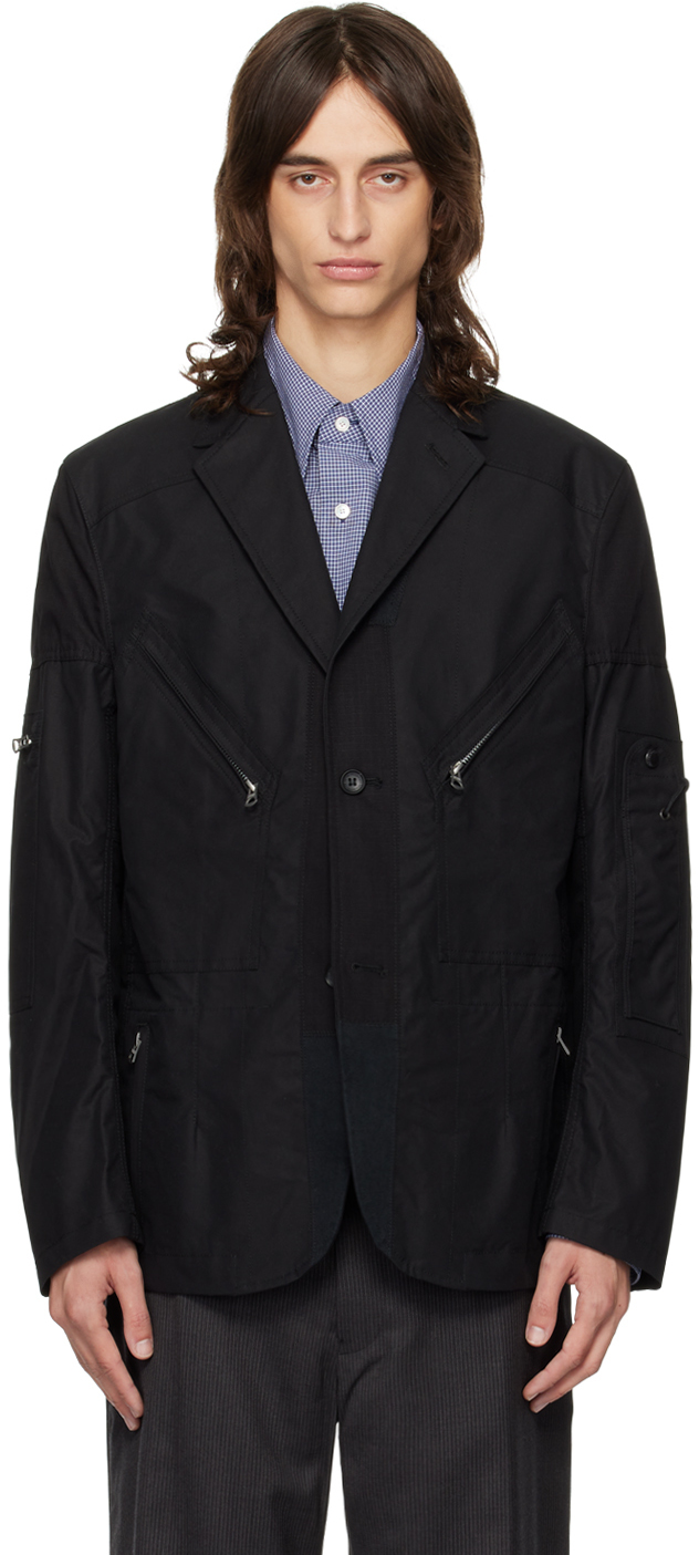 Black Paneled Oxford Blazer