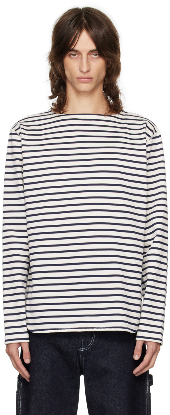 Navy & White Cotton Stripe Long Sleeve T-Shirt