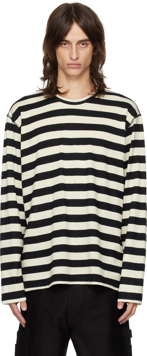 Black & Off-White Wool Stripe Long Sleeve T-Shirt