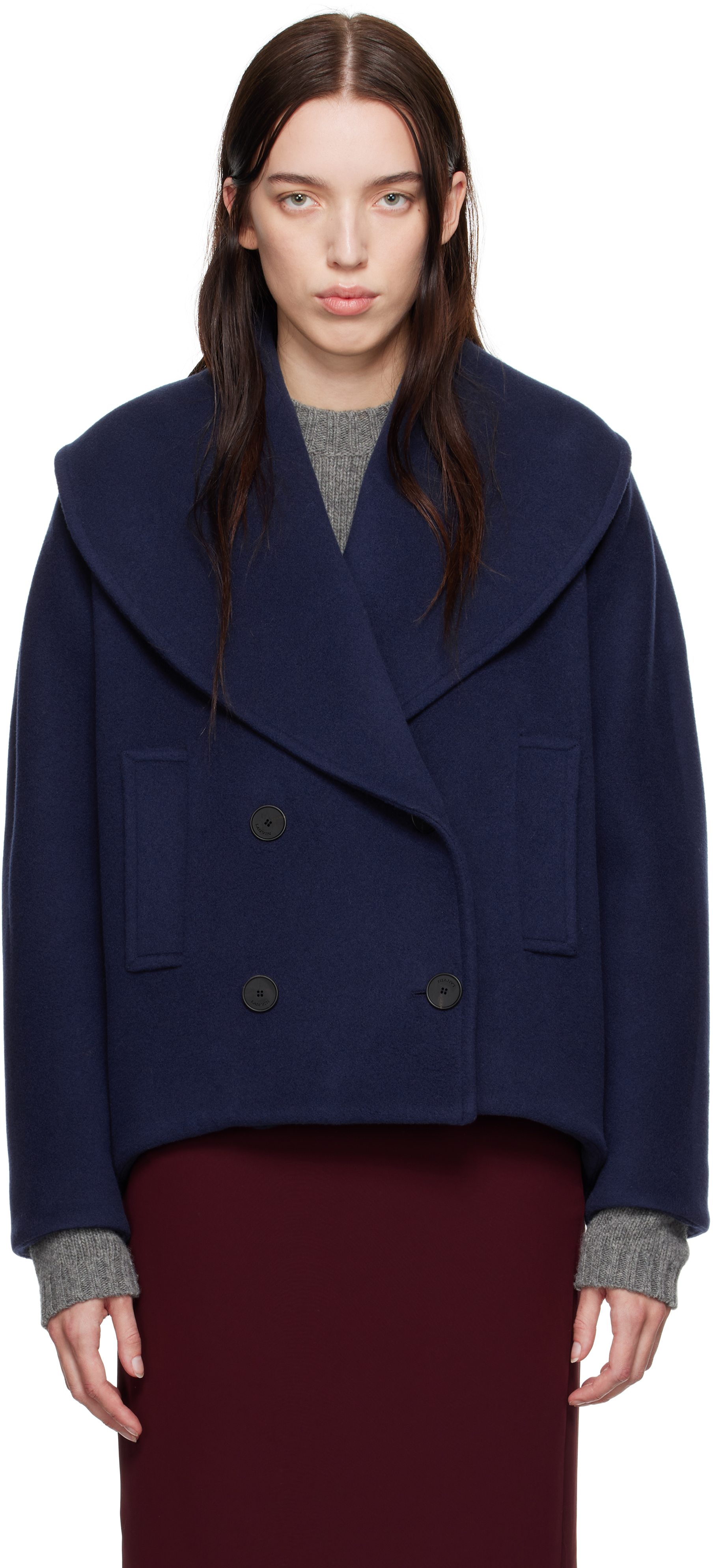 Shop Lanvin Navy Cocoon Peacoat In Midnight Blue